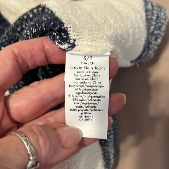 Calvin Klein jeans szS LS grey & white striped sweater sheer back panel EUC - Picture 5 of 7